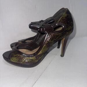 Vintage Y2K Tahari Marti Peep Toe Snakeskin Platforms Heels‎ Shoes Size 6.5